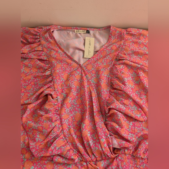 Pink Flutter Sleeve Blouse with Ruffled Tie Front - Picture 5 of 7